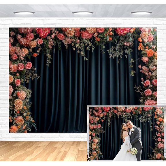 7x5FT Flower Wall Backdrop Red Black Backdrop for Background Spring Floral Backdrops for Photos Flower Backdrops for Photoshoot Bridal Shower