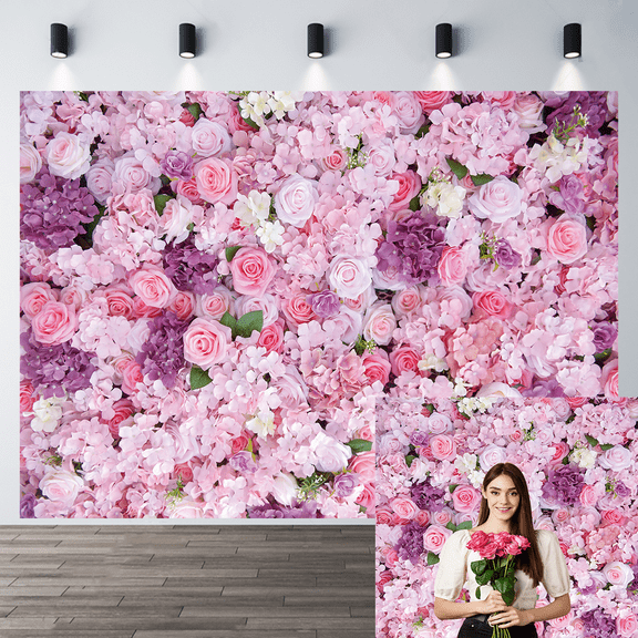 7x5FT Flowers Backdrop Pink Rose Floral Wall for girls birthday god bless flower wall photo backdrop decoration Wedding Party Background