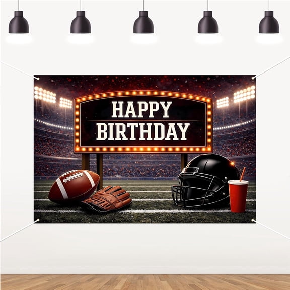 7x5FT Football Happy Birthday Backdrop Football Stadium Birthday Background American Football Helmet Sports Birthday Party Decorations Banner Supplies Photo Booth Props