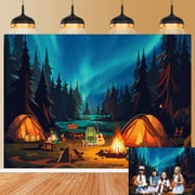7x5FT Forest Scene Camping Backdrop Summer Adventure Theme Photography Background Campfire Tent Party Decorations for Kids Birthday Party Church Event Classroom Decor Photo Booth Studio Props Vinyl