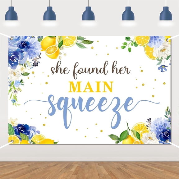 7x5FT She Found Her Main Squeeze Backdrop Main Squeeze Bridal Shower Background Floral Lemon Bride to Be Bachelorette Wedding Engagement Party Decorations Banner Supplies Photo Booth Props