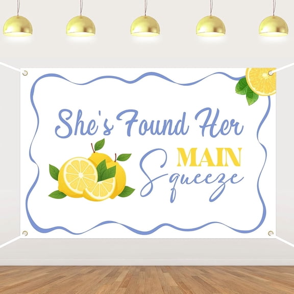 7x5FT She Found Her Main Squeeze Backdrop Main Squeeze Bridal Shower Background Lemon Bride to Be Bachelorette Wedding Engagement Party Decorations Banner Supplies Photo Booth Props