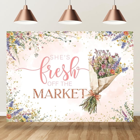 7x5FT She's Fresh Off The Market Bridal Shower Backdrop Pink Floral Bow Bride to Be Background Wildflowers Bachelorette Engagement Party Decorations Banner Photo Studio Props