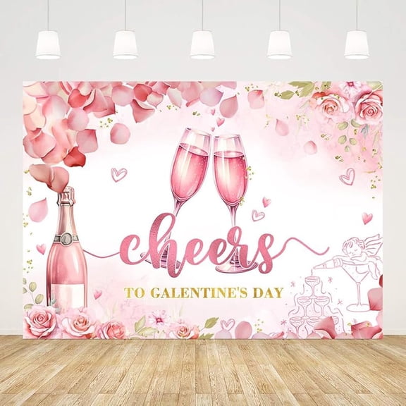 7x5FT Galentine's Day Backdrop Cheers to Galentine's Day Photography Background Pink Floral Champagne Galentines Day Party Decorations Banner Photo Props