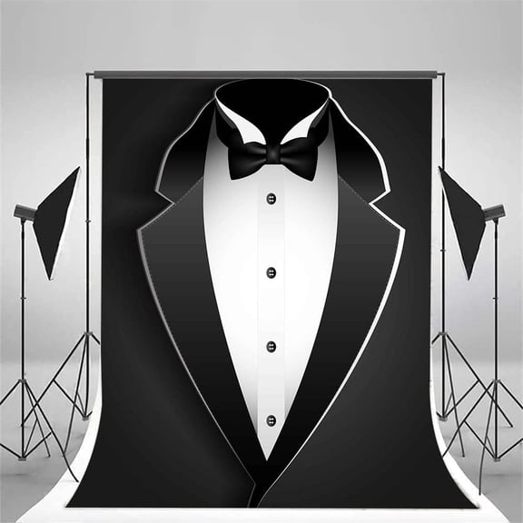 7x5FT Gentleman Backdrop Black Tuxedo Backdrop for Men Black and White Bow Tie Suit Luxury Birthday Dinner Photography Boy Adult Banner Photo Booth Photo Wall Decor BJWHEM581