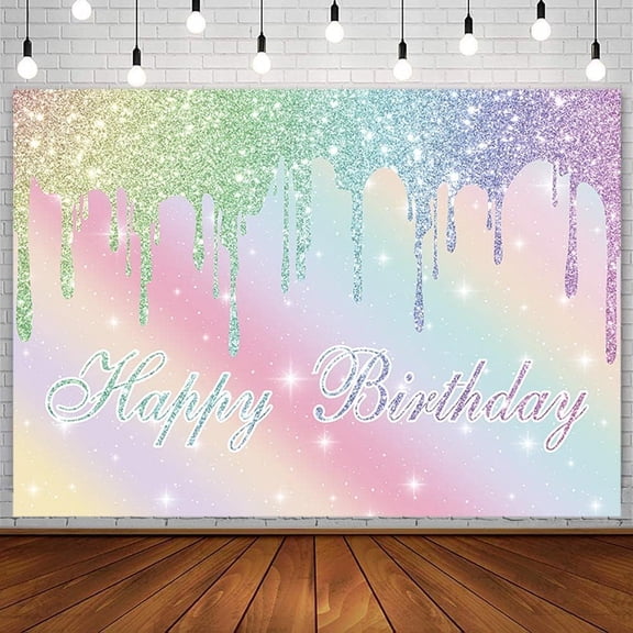 7x5FT Glitter Rainbow Happy Birthday Backdrop Colorful Bokeh Bday Party Decorations Supplies Baby 1st Birthday Sweet One Shinning Photography Background Banner Cake Table Photo Booth Props
