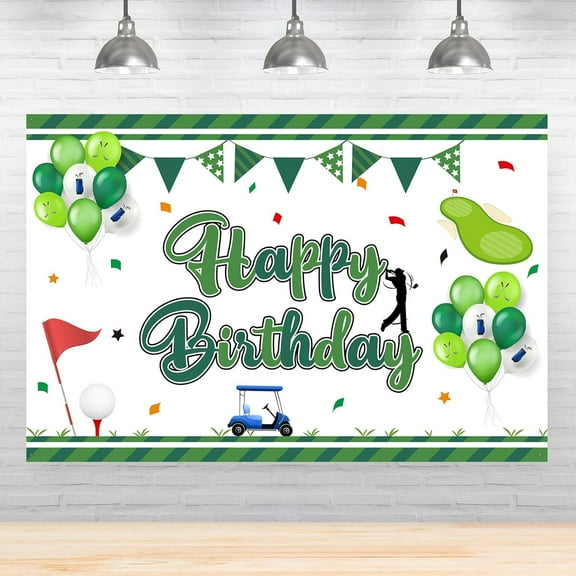 7x5FT Golf Theme Happy Birthday Cool Backdrop Banner Golf Birthday Photography Background Decoration Supplies Sports Theme Birthday Party Photo Booth Props Cake Table Banner for Men Boy Adult Kids
