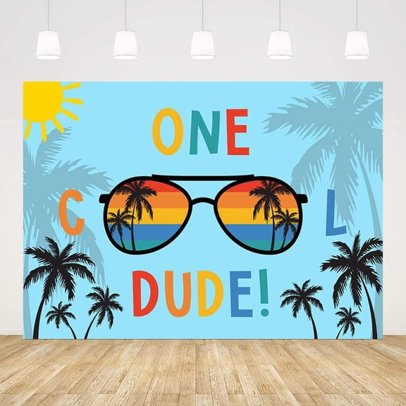 7x5FT Happy 1st Birthday Backdrop for Cool Boy One Cool Dude Summer Tropical Trees Photography Background Sunglasses Theme Birthday Decorations Cool Boy 1st Birthday Banner Props