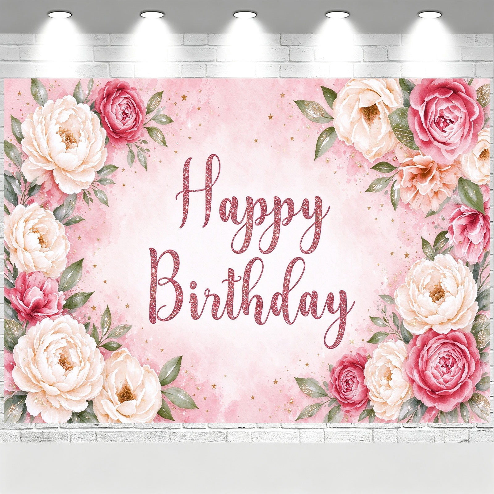 Background Booth Simple 7x5FT Happy Birthday Backdrop Watercolor Pink White Peony Birthday ...