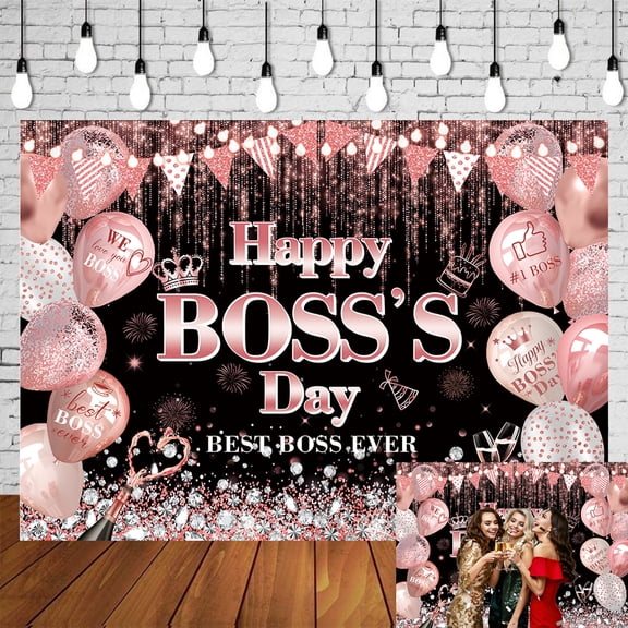 7x5FT Happy Boss's Day Backdrop Banner Rose Gold Best Boss Ever Party Decorations Office Photo Background for Women Boss Day Photo Studio Props Vinyl