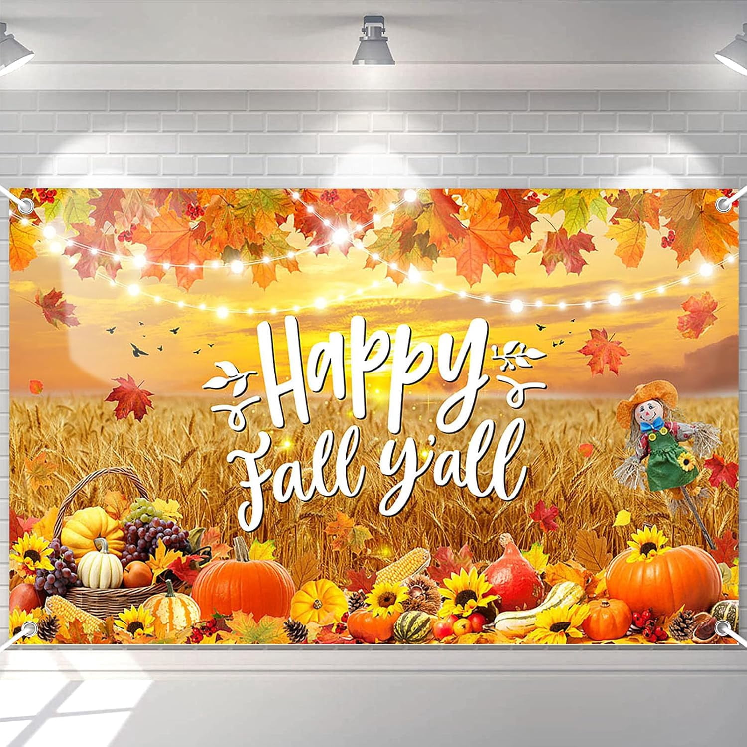 7x5FT Happy Fall Y'all Banner Backdrop Blue Fall Party Decorations ...