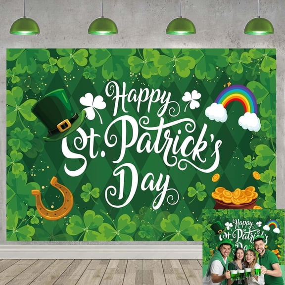 7x5FT Happy St. Patrick's Day Photography Backdrop Irish Luck Day Party Green Shamrock Photo Background St. Patrick's Day Backdrop Banner for Irish-Themed Party Supplies