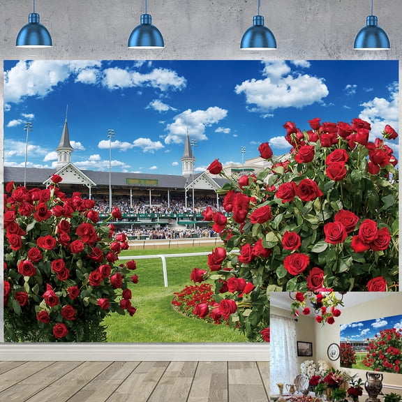 7x5FT Horse Racing Backdrop Derby Party Photography Background Run for The Roses Decoration Banner for Horse Racing Theme Party Decorations Photo Studio Props Vinyl