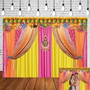 7x5FT Indian Pooja Backdrop Indian Religious Traditional Festival Marigold Yellow Photography Background for Diwali Puja Ganpati Pooja Wedding Bridal Shower Party Photo Banner Vinyl