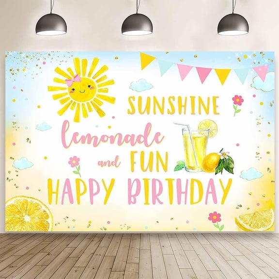 7x5FT Lemonade Birthday Backdrop Sunshine Lemonade and Fun Happy Birthday Photography Background Summer Fruits Girls Bday Party Decor Fun in The Sun Lemon Party Banner Cake Smash Photo Props