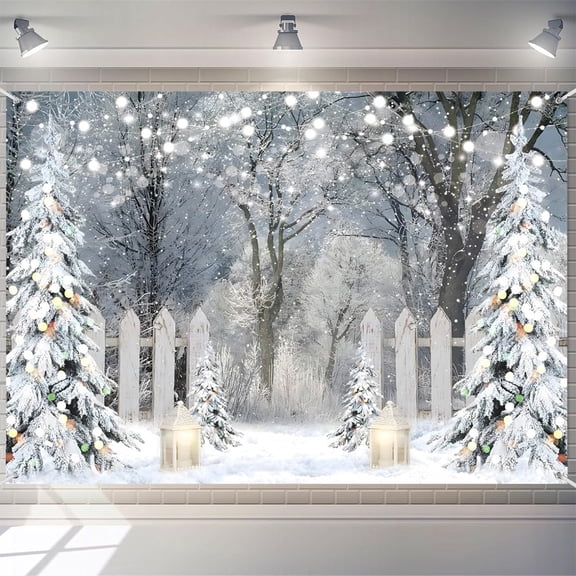 7x5FT Let It Snow Forest Pine Tree Xmas Photography Winter Backdrop