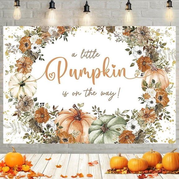 7x5FT Little Pumpkin Baby Shower Backdrop Fall A Little Pumpkin is On The Way Photography Background for Boy Girl Watercolor Floral Thanksgiving Baby Shower Party Decoration Banner
