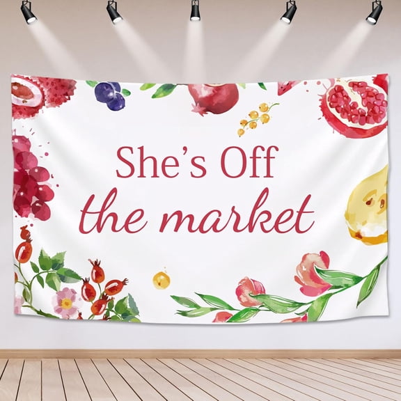 7x5FT She's Off The Market Bridal Shower Beautiful Backdrop Decor Farmers Market Decor Bachelorette Party Decorations Fruit Background Bride Party Bachelorette Tapestry Decor Photo Props