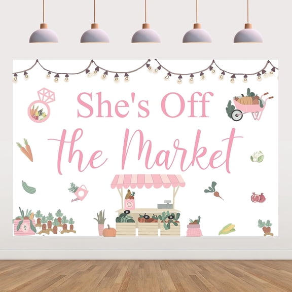 7x5FT She's Off The Market Bridal Shower Decorations Farmer Market Bridal Shower Backdrop Fruit Vegetable Background Banner for Women Bridal Shower Decorations Garden Farm Party Banner Photo Props