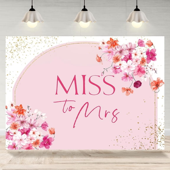 7x5FT Miss to Mrs Bridal Shower Backdrop Pink Flowers Golden Dots Photography Background Wedding Bride to Be Cake Table Party Decorations Banner Supplies Photo Booth Props