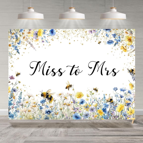 7x5FT Miss to Mrs Backdrop Wildflowers Bee Bridal Shower Background Floral Wedding Engagement Party Decorations Banner Supplies Photo Booth Props
