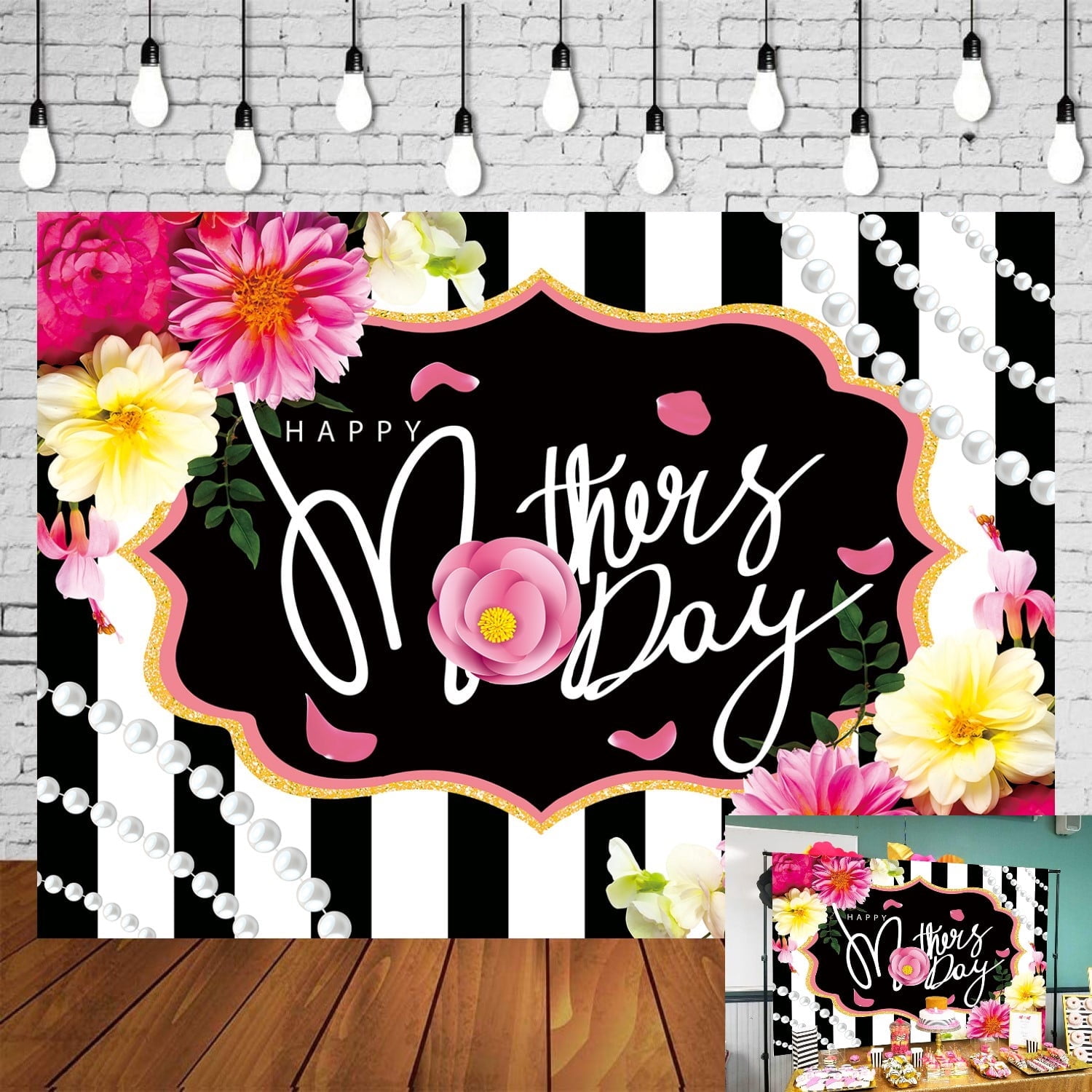 7x5FT Mother's Day Backdrop Pink Floral Pearl Mother's Day Background ...