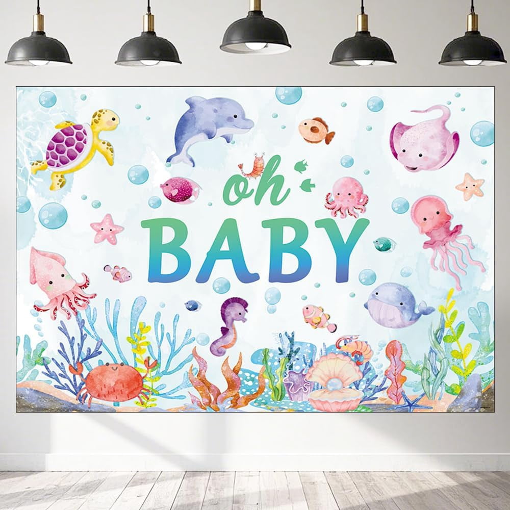 7x5FT Oh Baby Under The Sea Theme Baby Shower Beautiful Backdrop Ocean