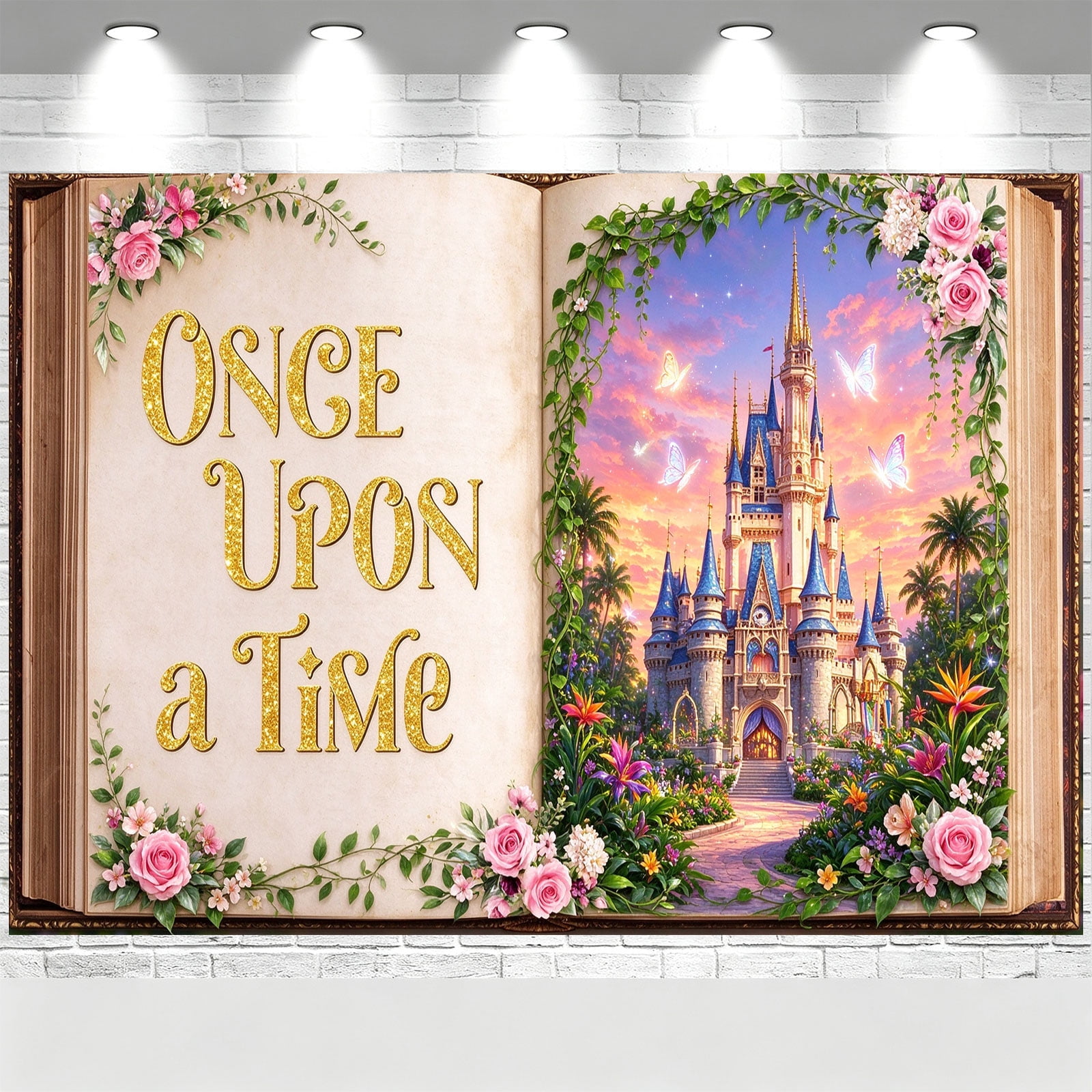 Background Booth Simple 7x5FT Once Upon A Time Fairy Tale Book Backdrop Sunset Butterfly Castle ...