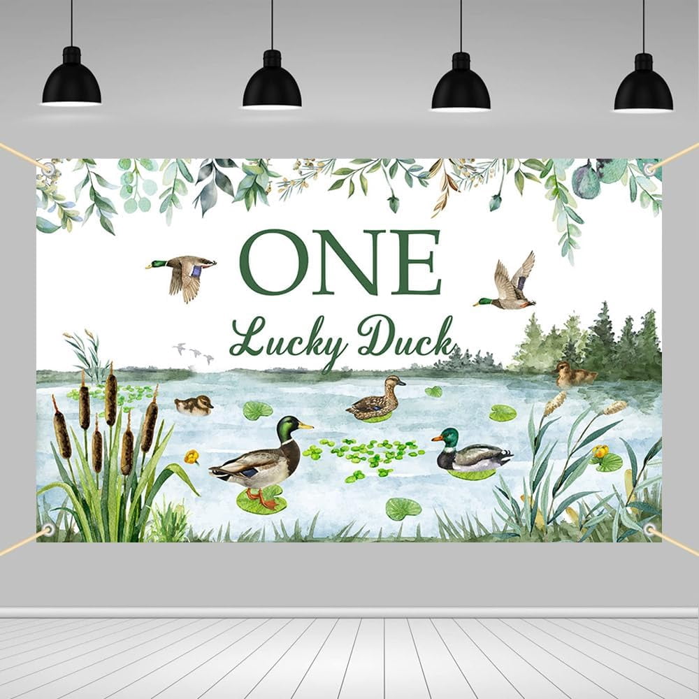 One Lucky Duck Green Round 1st Birthday Backdrop