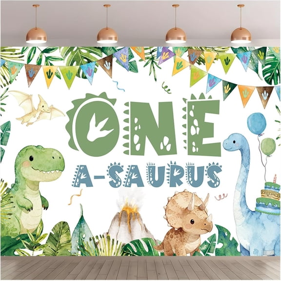 7x5FT One a Saurus Photo Backdrop for Boys Dino Themed Jungle Dinosaur Photography Background Banner Polyester Fabric Studio Props Booth Video Shooting Decorations Supplies