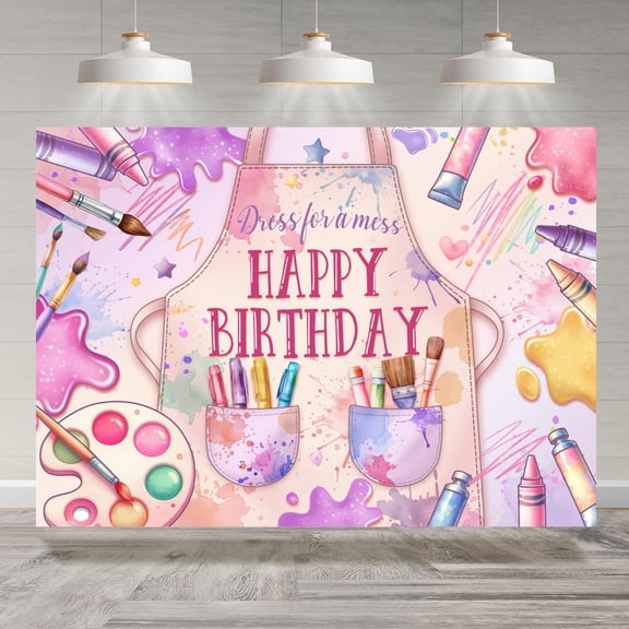 7x5FT Painting Happy Birthday Backdrop Dress for A Mess Let's Paint Art Splatter Watercolor Colorful Background Girls Birthday Party Decorations Banner Supplies Photo Booth Props