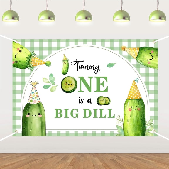 7x5FT Pickle Birthday Decorations Banner One Big Dill First Birthday Backdrop Cucumber Pickle Background Kind of A Big Dill Backdrop for Boys Girls Fruit Theme 1st Birthday Party Supplie
