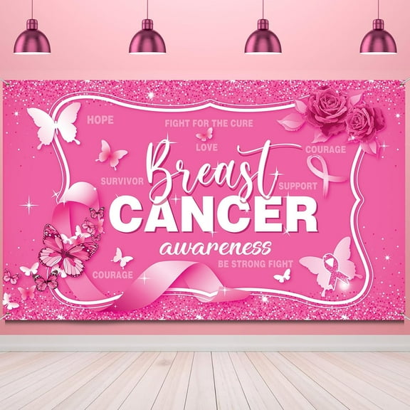 7x5FT Pink Breast Cancer Awareness Beautiful Backdrop Decorations Banner, Pink Ribbon Hope Survivor Party for Photography Background Ribbon Walk Charity Party Supplies