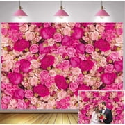 7x5FT Pink Red Rose Wall Backdrop Spring Party Tea Party Flowers Background for Photography Birthday Wedding Mothers Day Valentines Day Decoration Banner