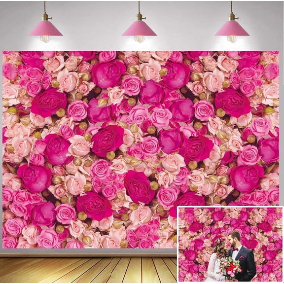 7x5FT Pink Red Rose Wall Backdrop Spring Party Tea Party Flowers Background for Photography Birthday Wedding Mother's Day Valentine's Day Decoration Banner