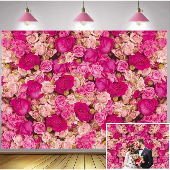 7x5FT Valentine's Day Backdrop Pink Red Rose Wall Backdrop Spring Party Tea Party Flowers Background for Photography Birthday Wedding Mother's Day Decoration Banner