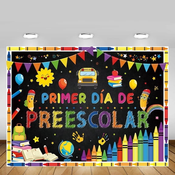 7x5FT Primer Dia de preescolar Backdrop First Day of Preschool Background Welcome Back to School Kindergarten Classroom Party Decor Banner Photo Studio Props