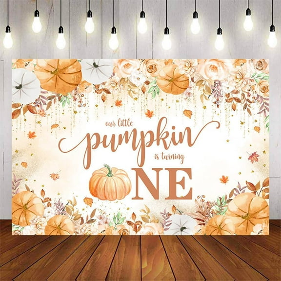 7x5FT Pumpkin 1st Birthday Backdrop Fall Decorations Banner Our Little Pumpkin Is Turning One Thanksgiving One Year Old Birthday Photography Background Photo Booth Props