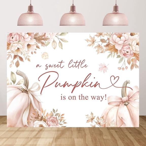 7x5FT Pumpkin Baby Shower Backdrop for Girl A Sweet Little Pumpkin is On The Way Background Blush Pink Bow Floral Fall Baby Shower Party Decoration Supplies Banner Photo Booth Prop