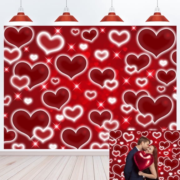 7x5FT Red Heart Photo Backdrop Red Heart Early 2000s Photography Backdrops Valentine's Day Backdrop Women Men Portrait Photo Decor Baby Shower Children Birthday Y2K Party Banner