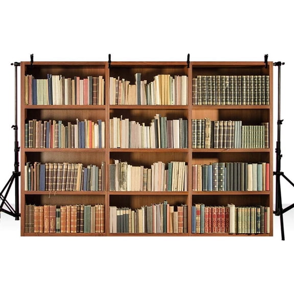 7x5FT Retro Bookself Backdrop Vintage Bookcase Library Books Back to School Graduation Background First Day of School Party Decorations Banner Photo Booth Props
