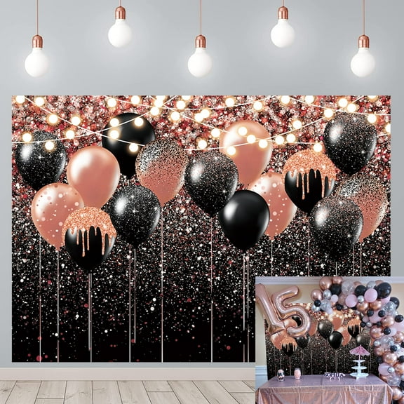 7x5FT Rose Gold and Black Prom Graduation Party Photography Background Rose Gold Balloon Child Party Decorations