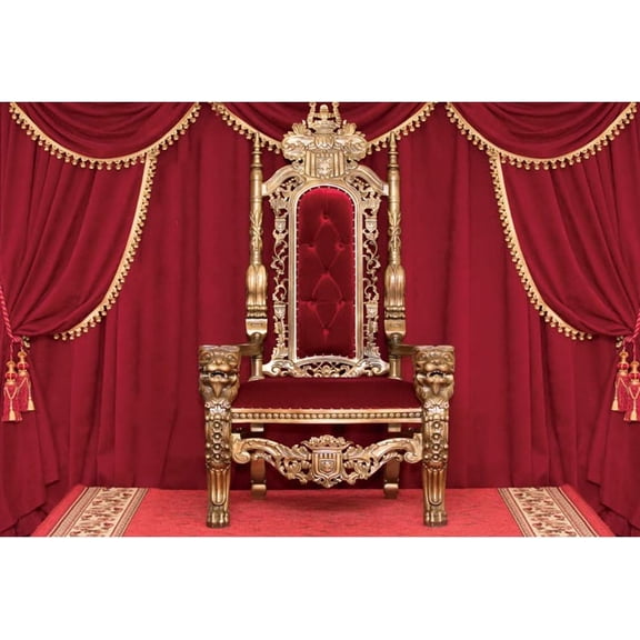 7x5FT Royal Red Curtains Classic Gold Chair Throne Photography Background for Wedding Ceremony Birthday Party Decorations Banner Backdrop