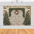 thumbnail image 1 of 7x5ft Grey Brick Wall Wooden Door Pine Tree Wreath Christmas Backdrop, 1 of 6