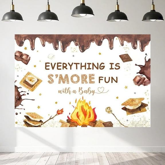 7x5FT S'Mores Party Decorations Banner Everything is S'More Fun with A Baby Backdrop Camping Campfire Camper Party Supplies Photography Background Photo Studio Props