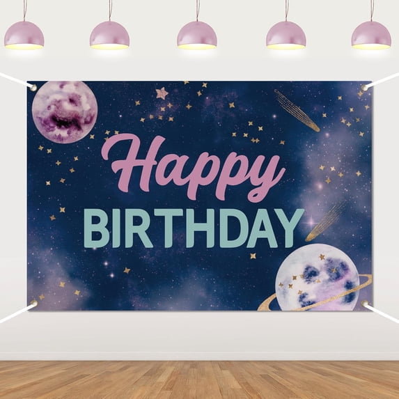 7x5FT Space Galaxy Birthday Backdrop Cosmic Galaxy Night Sky Star Universe Space Happy Birthday Photography Background for Boy Girl Nebula Starry Birthday Party Decorations Banner Photo Booth Props