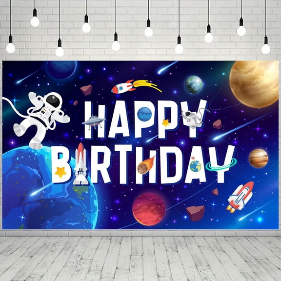 7x5FT Space Theme Cute Backdrop, Outer Space Birthday Backdrop, Outer Space Happy Birthday Backdrop & Space Themed Party Backdrop, for Outer Space Party Decorations & Outer Space Birthday Decorations
