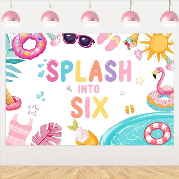 7x5FT Splish Splash 6th Birthday Decorations for Girls Splash Into Six Birthday Backdrop Summer Swimming Pool Party Supplies for Beach Hawaiian Luau Tropical Photo Props
