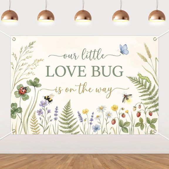 7x5FT Spring Bug Baby Shower Backdrop A Little Love Bug is on The Way Background Garden Floral Insect Butterfly Baby Shower Party Decorations Banner Supplies Photo Booth Props