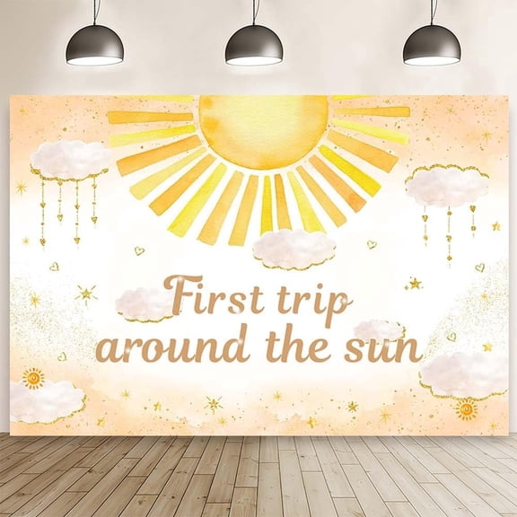 7x5FT Sun 1st Birthday Backdrop First Trip Around The Sun Photography Background Boho Watercolor Sunshine First Bday Party Decor Sunrise Clouds Kids Newborn Bday Party Banner Photo Props